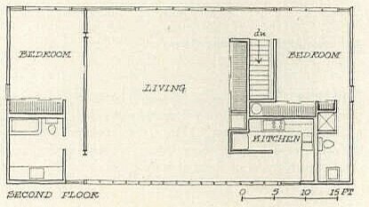 Paul Rudolph’s floor plan of the upper (main volume) level of the Biggs Residence, exhibiting his practical and gracious sense of planning.