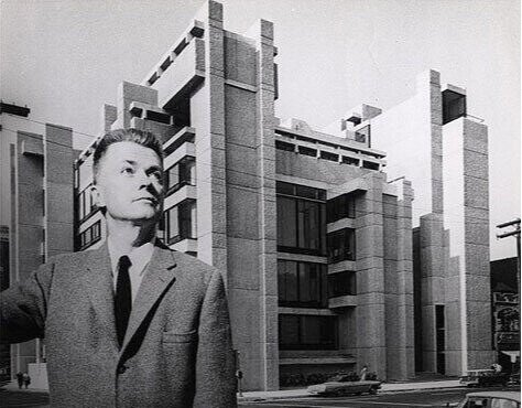 Ezra Stoller took a series of photographs of Paul Rudolph’s Yale Art &amp; Architecture Building (now rededicated as Rudolph Hall)—including the above portrait of Rudolph with the building in the background. Decades later, Stoller issued a set of monographs on key works of Modern architecture—his “Building Blocks” series—and the Yale  building was selected to be one of the structures upon which the books focused (see image at right.) One of Stoller’s photos of the building—taken when it was freshly finished, in 1963—was to become an iconic image, and was used on the cover of the book.