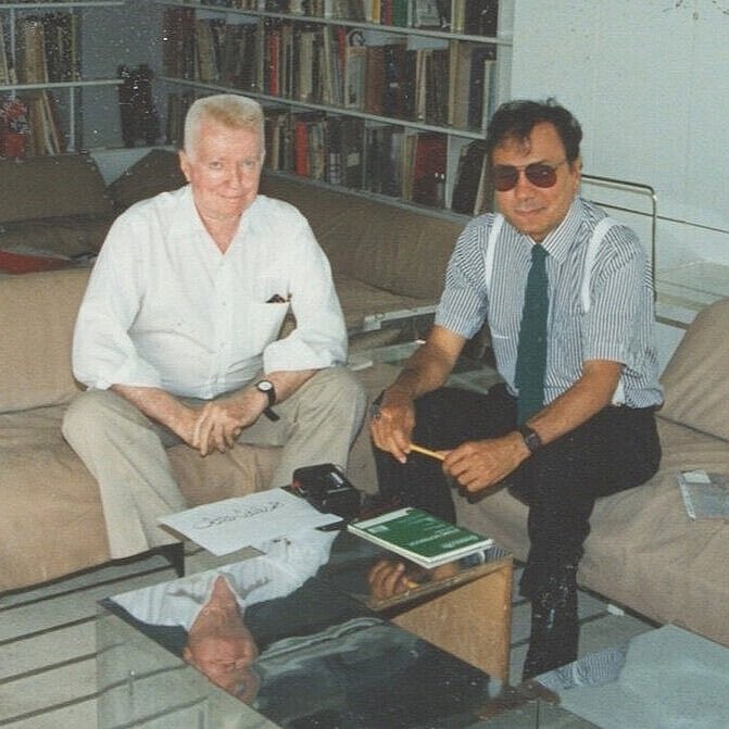 Paul Rudolph (left) with Zak Ghanim (right) during the 1994 interview at Rudolph’s Beekman Place home-office in NYC.