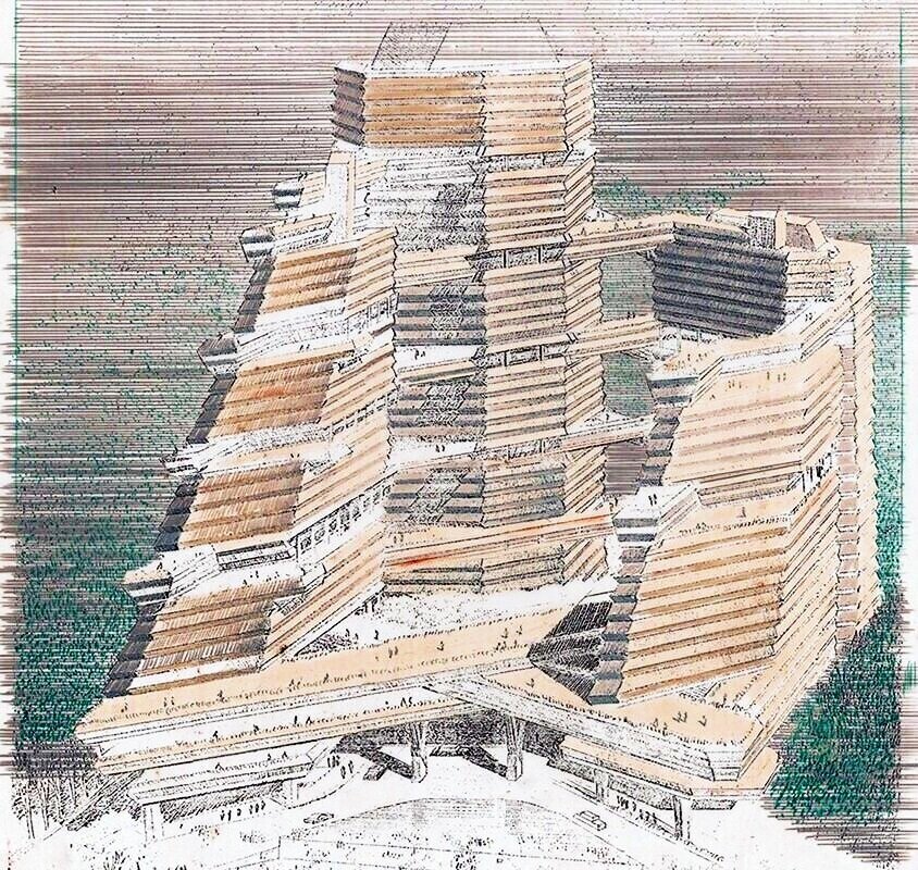 It can probably never be precisely known what were Paul Rudolph’s earliest and final drawings. but this pair can be viewed as “representative bookends” of a career with an intense focus on drawing. LEFT: a pencil still-life, possibly done at the beginning of his architectural education. ABOVE: a perspective of the Wireless Road project for Thailand, made during Rudolph’s final decade of work.