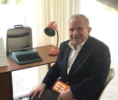 Ernst Wagner,    visiting a recreation of one of the most famous works from the first phase of Paul Rudolph’s career: the    Walker Guest House    (Sanibel Island, Florida, 1952) It was on-view (and visitable) during a festival celebrating Modern architecture in Palm Springs, California that Mr. Wagner attended. The home was fitted-out with furniture and objects of the period—including a gooseneck table lamp and a “classic” Olivetti Lettera portable typewriter. Photograph by Kelvin Dickinson © The Paul Rudolph Heritage Foundation.