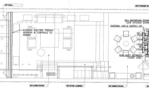 The iconic living room will be left mostly as is. The furniture layout suggests it may be recreated to match Halston’s Rudolph-designed originals. Drawing by Atmosphere Design Group, from the NYC DOB.