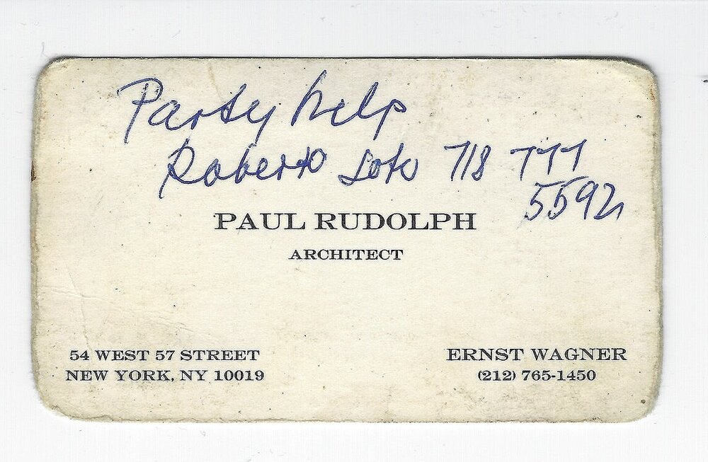 A vintage business card, from the archives of the Paul Rudolph Heritage Foundation, showing that Ernst Wagner was once considered part of Paul Rudolph’s architectural office. © The Paul Rudolph Heritage Foundation.