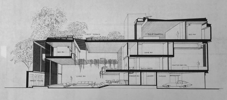 Perspective Section Rendering. © The Estate of Paul Rudolph, Paul Rudolph Heritage Foundation