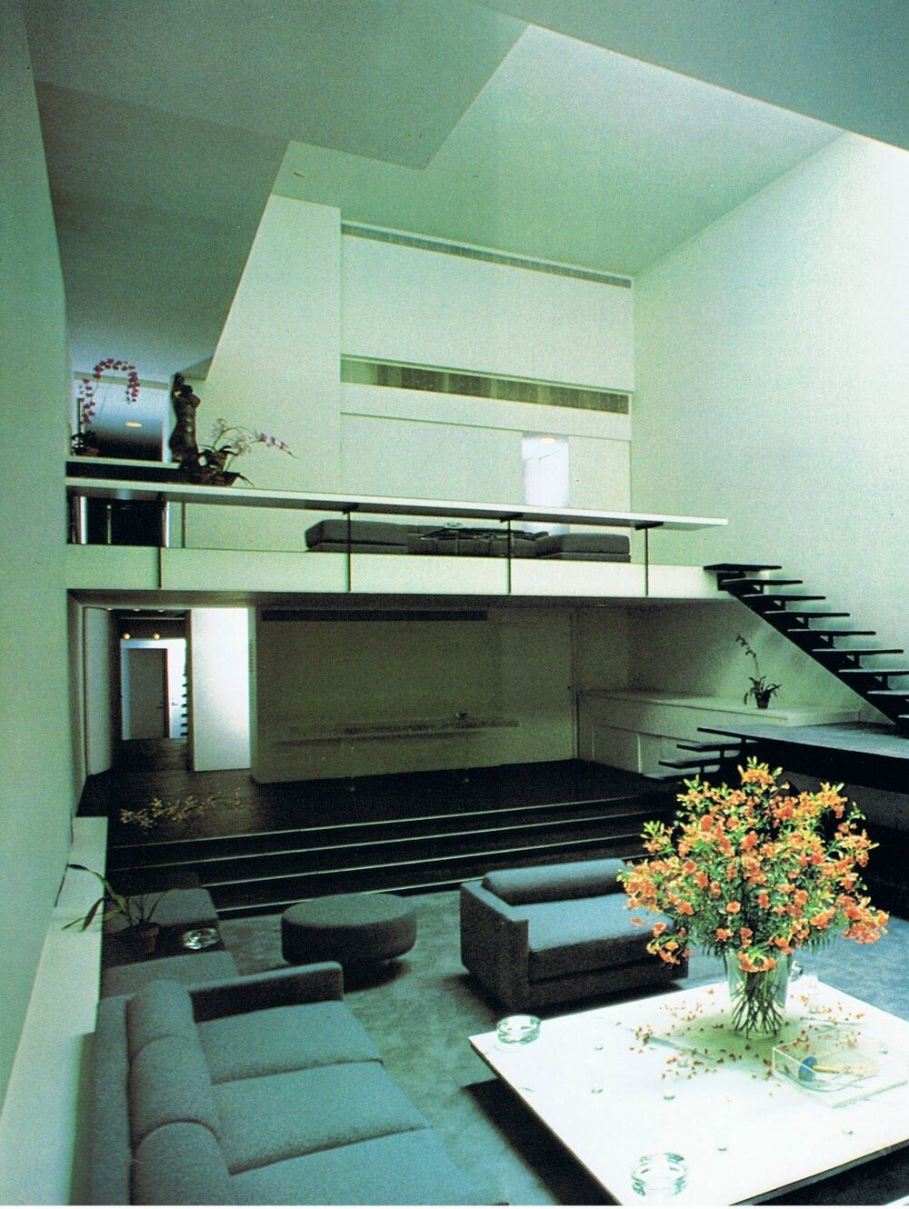 The original funriture layout designed by Paul Rudolph for Halston. Photo by Harry Benson, from a feature on Halston in Life Magazine.